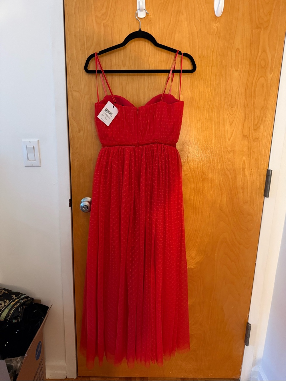 Strapless Red Midi Tulle Dress with Sweetheart Bodice